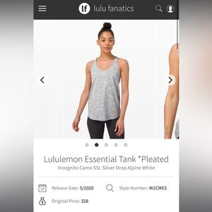 Lululemon essential tank top *pleated